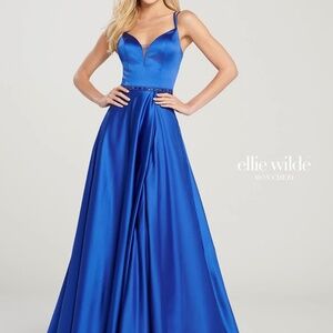 Ellie Wild By Mon Cheri Charmeuse Prom Gown Royal Blue Sz 20